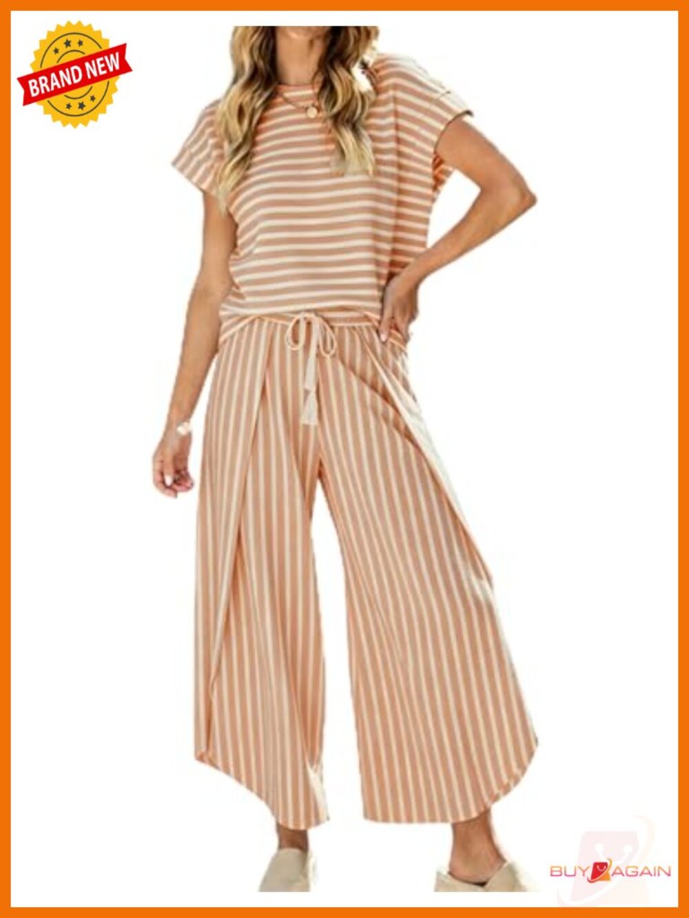 Striped 2 Piece Cap Sleeve Crop Top Wide Leg Pant Set